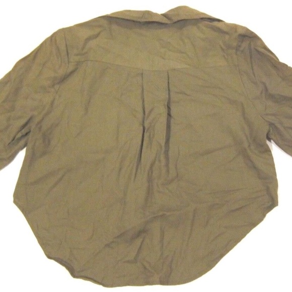 Urban Outfitters Bohemian Bones Crop Button Down Military Army Green Shirt - Picture 2 of 3